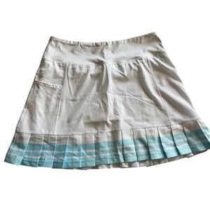 Addison Bay Tennis Skort Women Medium White Blue Striped Pleated Athletic Skirt